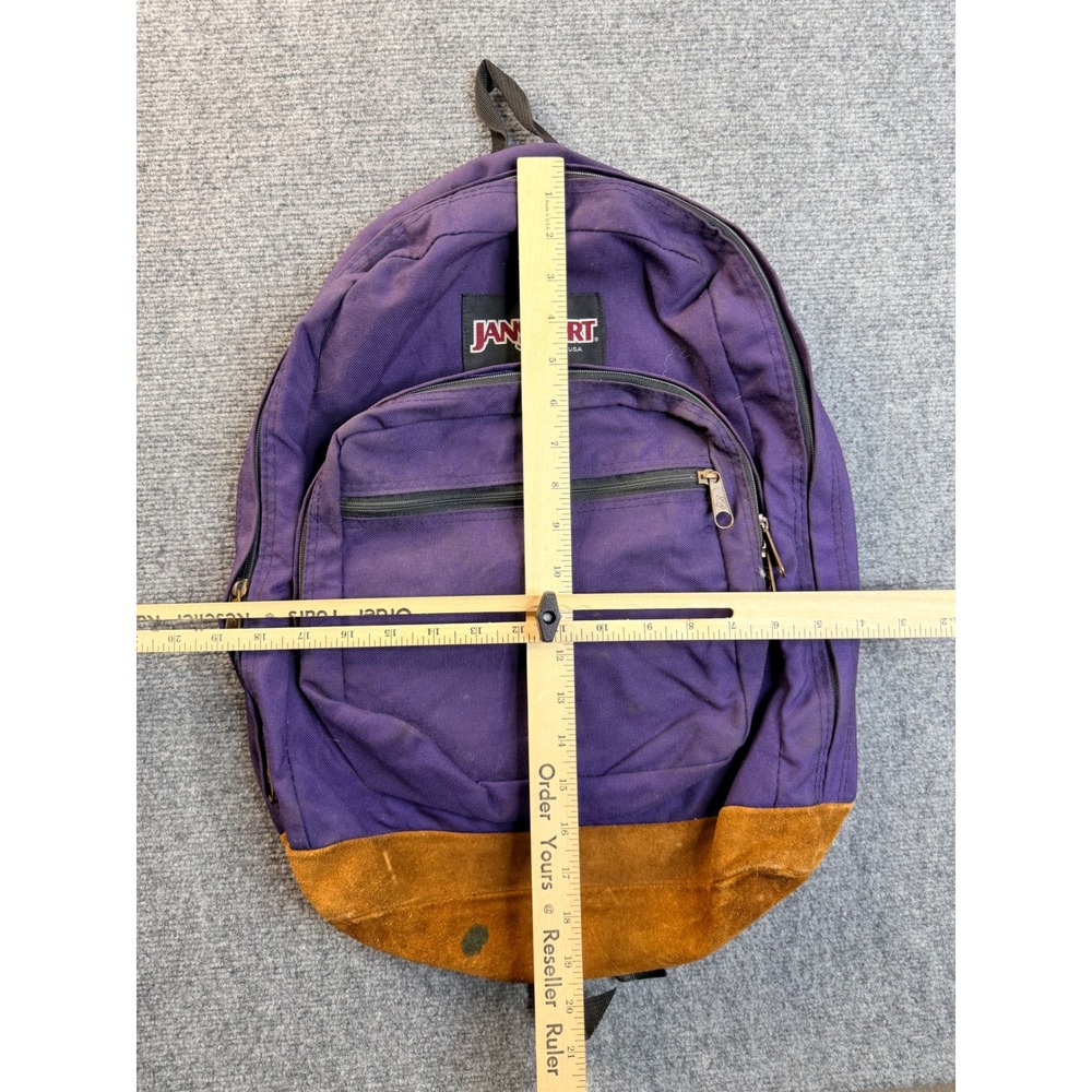 Vintage JanSport Backpack Purple Suede Bottom Made in USA Hiking School Bag Y2K - Picture 3 of 5